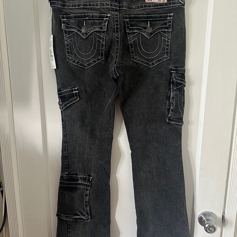 True Religion Black Wash Becca Low Rise Cargo Boot Cut Jeans